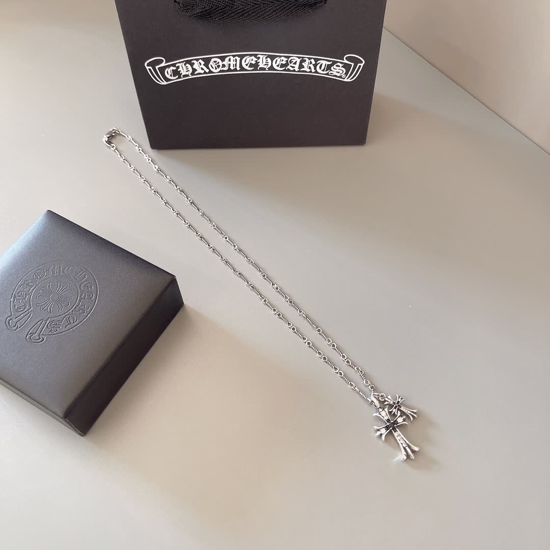 Chrome Hearts Silver Cross Pendant Necklace
